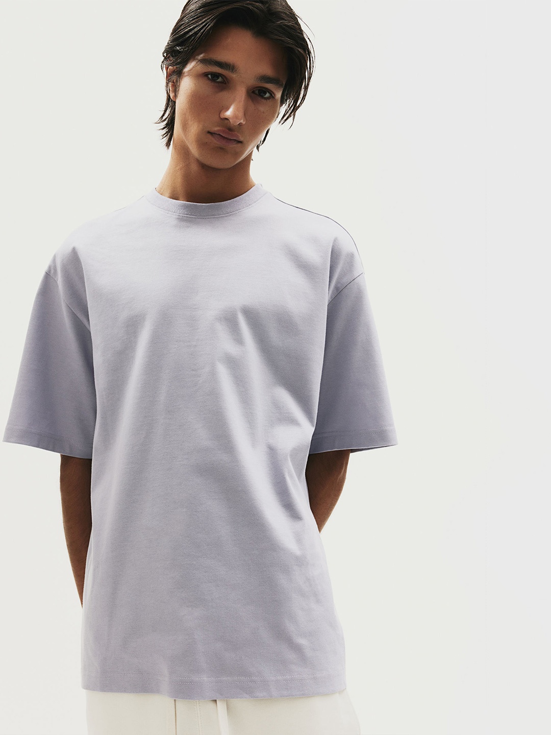 

H&M Pure Cotton Relaxed Fit T-Shirt, Grey