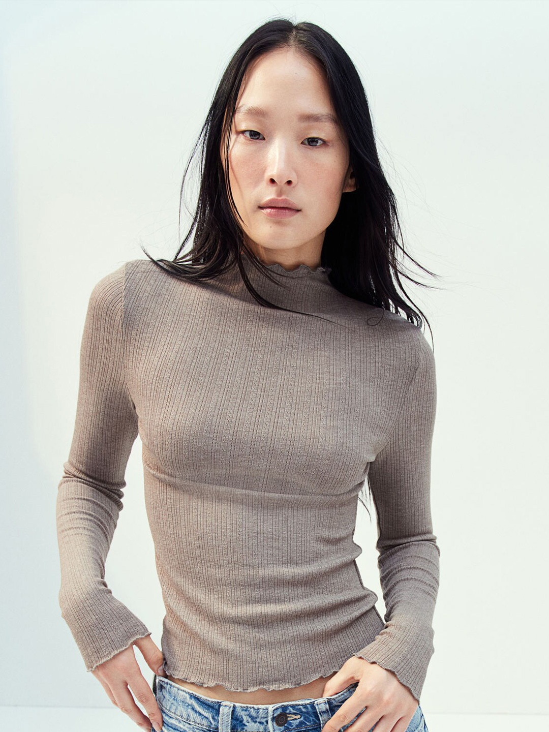 

H&M Jersey Turtleneck Top, Grey