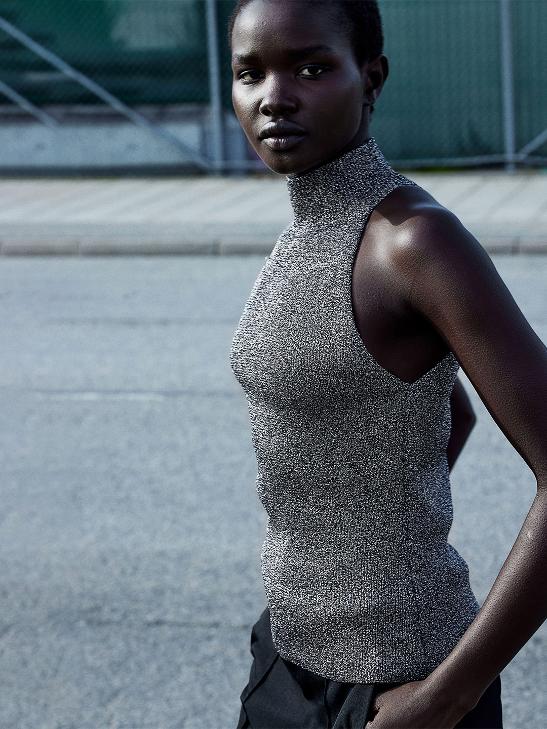 

H&M Glittery Turtleneck Top, Black