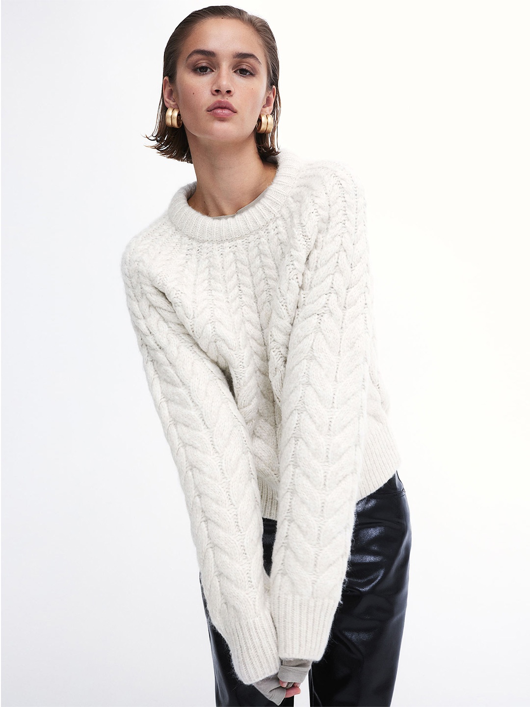 

H&M Cable-Knit Jumper, White