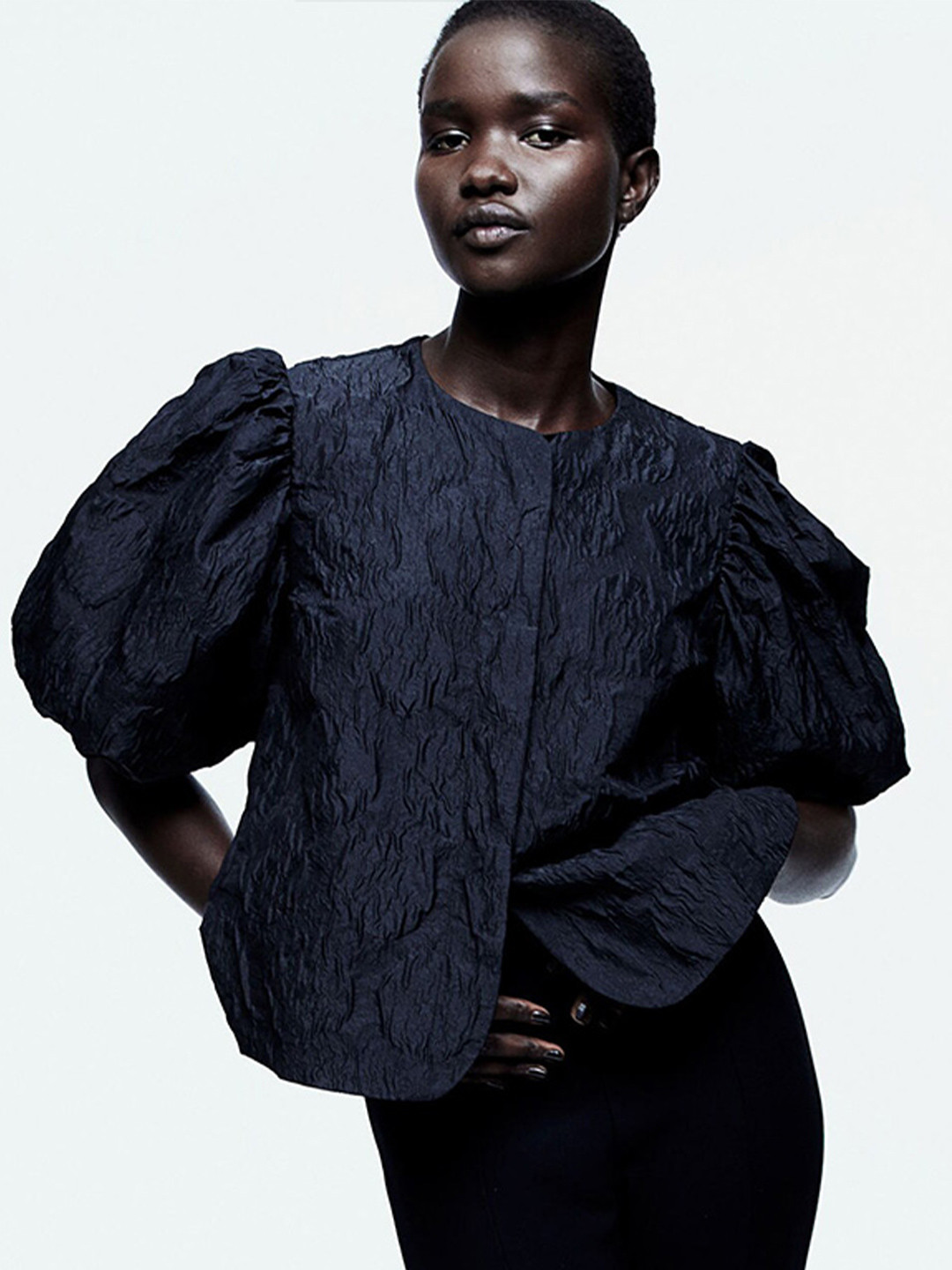 

H&M Balloon-Sleeved Blouse, Black
