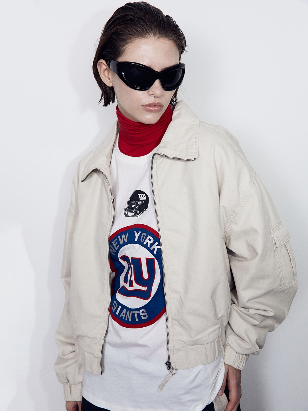 

H&M Pure Cotton Padded Bomber Jacket, Beige