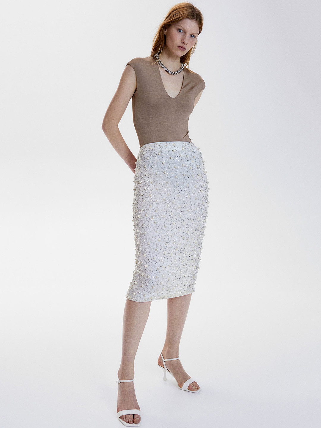 

H&M Cap-Sleeved Jersey Body, Beige