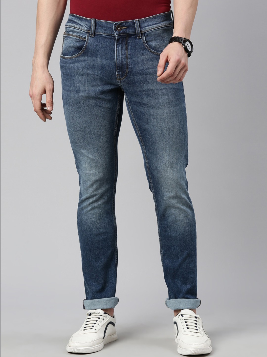 

American Bull Men Classic Skinny Fit Clean Look Light Fade Stretchable Jeans, Blue