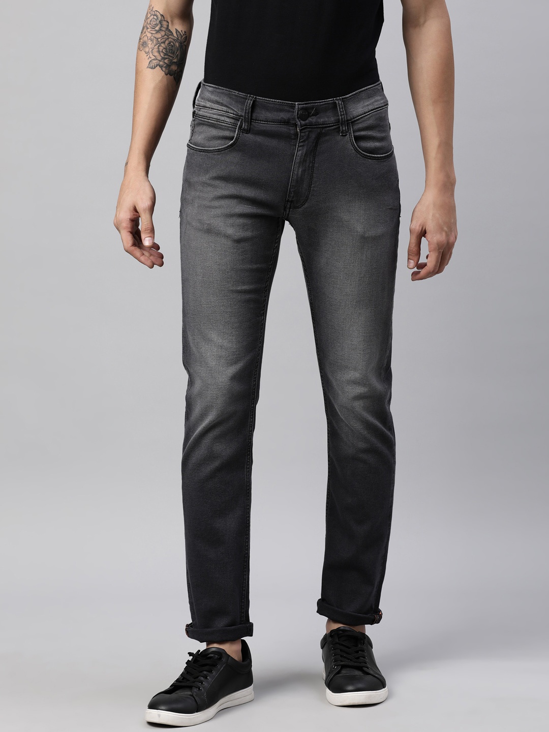 

American Bull Men Classic Slim Fit Heavy Fade Stretchable Jeans, Black