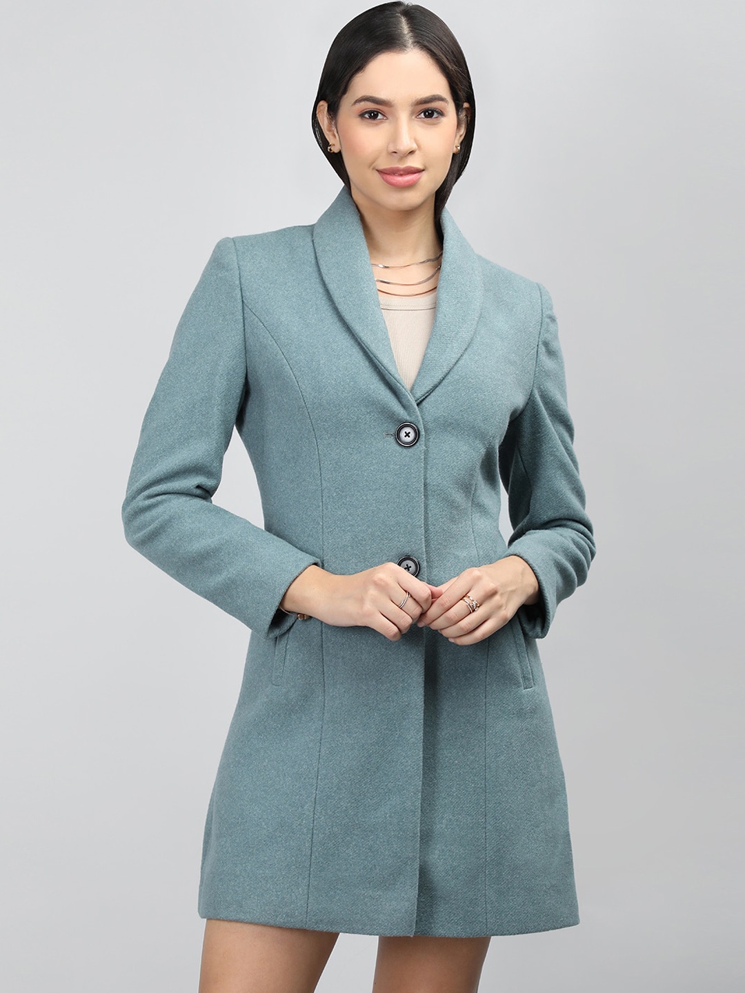 

CHKOKKO Shawl-Collar Single-Breasted Winter Wool Overcoat, Blue