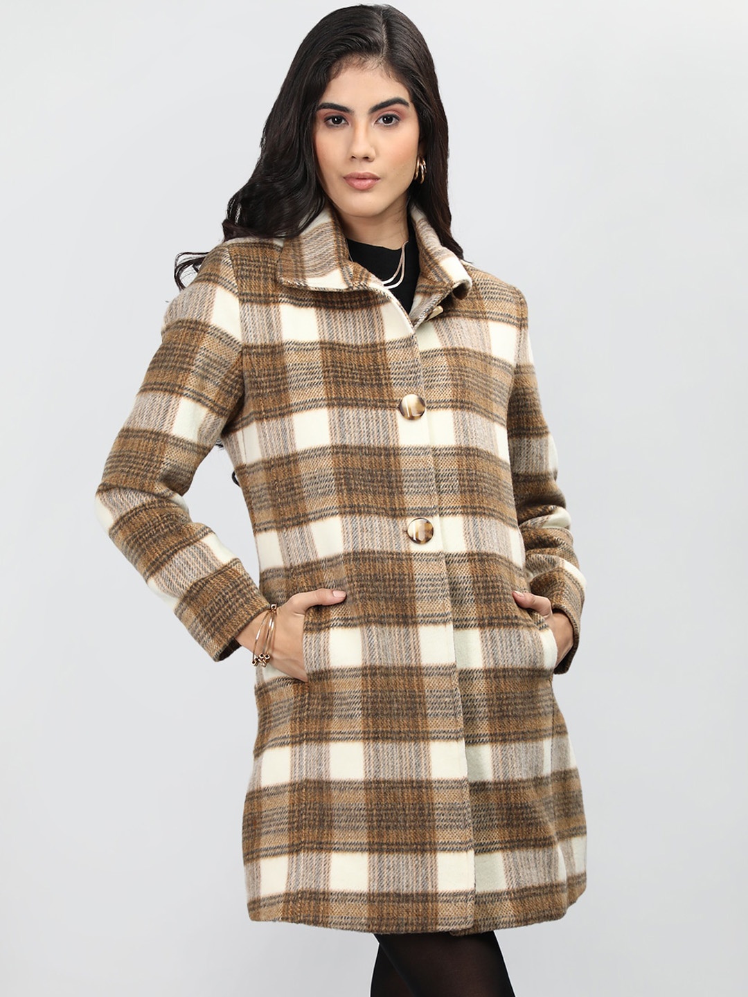 

CHKOKKO Checked Woollen Overcoat, Brown