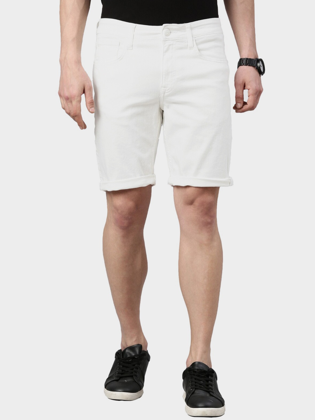 

American Bull Men Slim Fit Denim Shorts, Off white