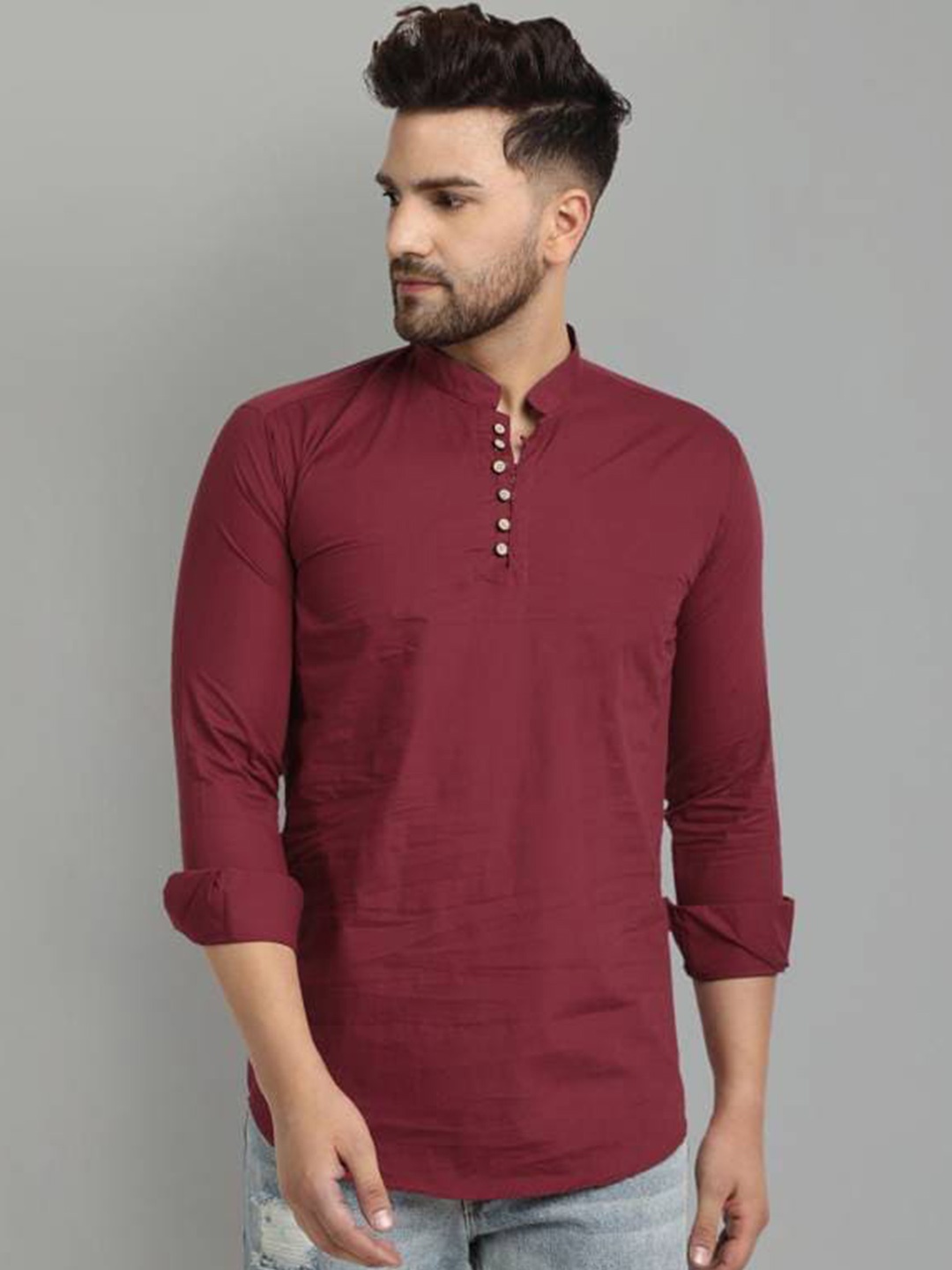 

Elepants Mandarin Collar Cotton Pathani Kurta, Maroon