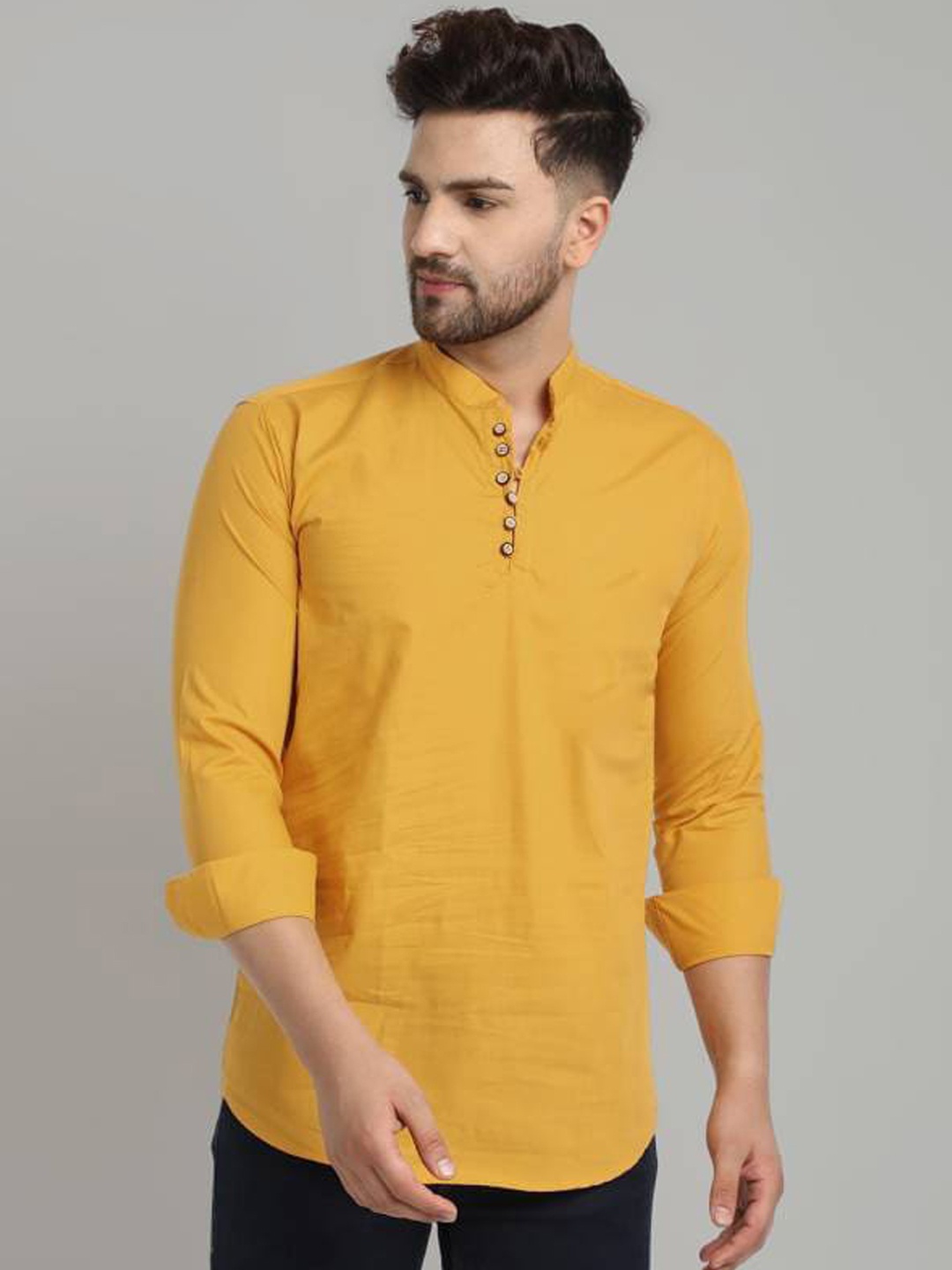

Elepants Mandarin Collar Cotton Pathani Kurta, Mustard