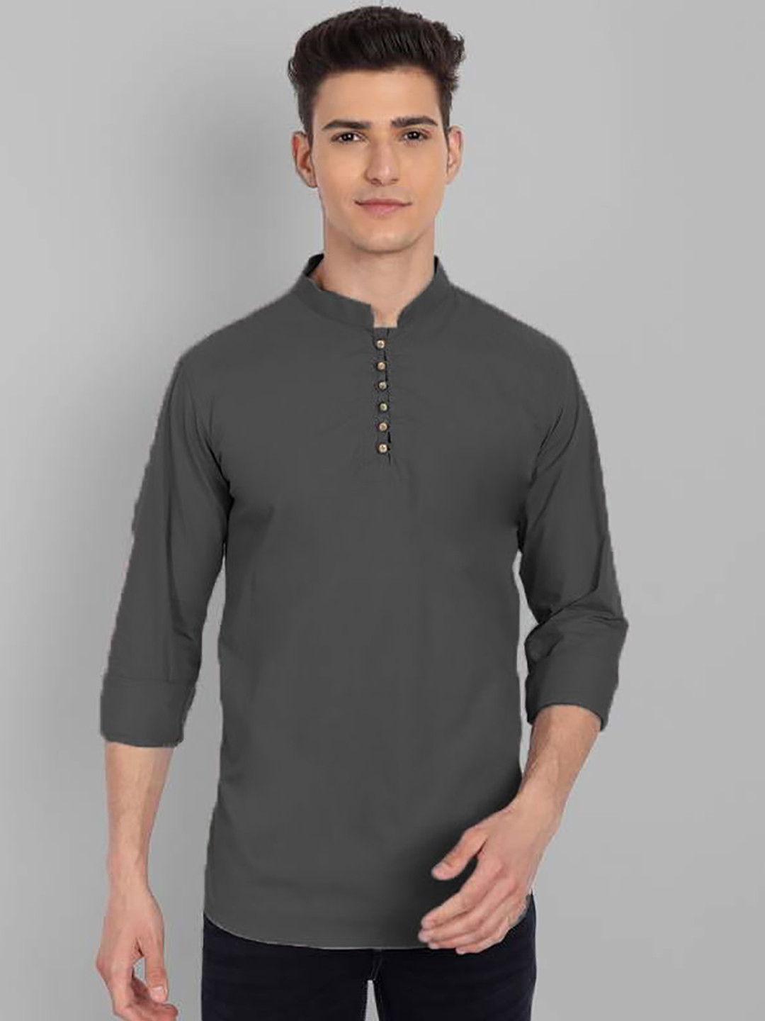 

Elepants Mandarin Collar Cotton Pathani Kurta, Grey