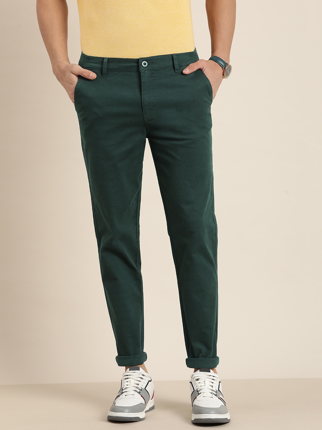 

DILLINGER Men Solid Ankle-Length Chinos Trousers, Teal