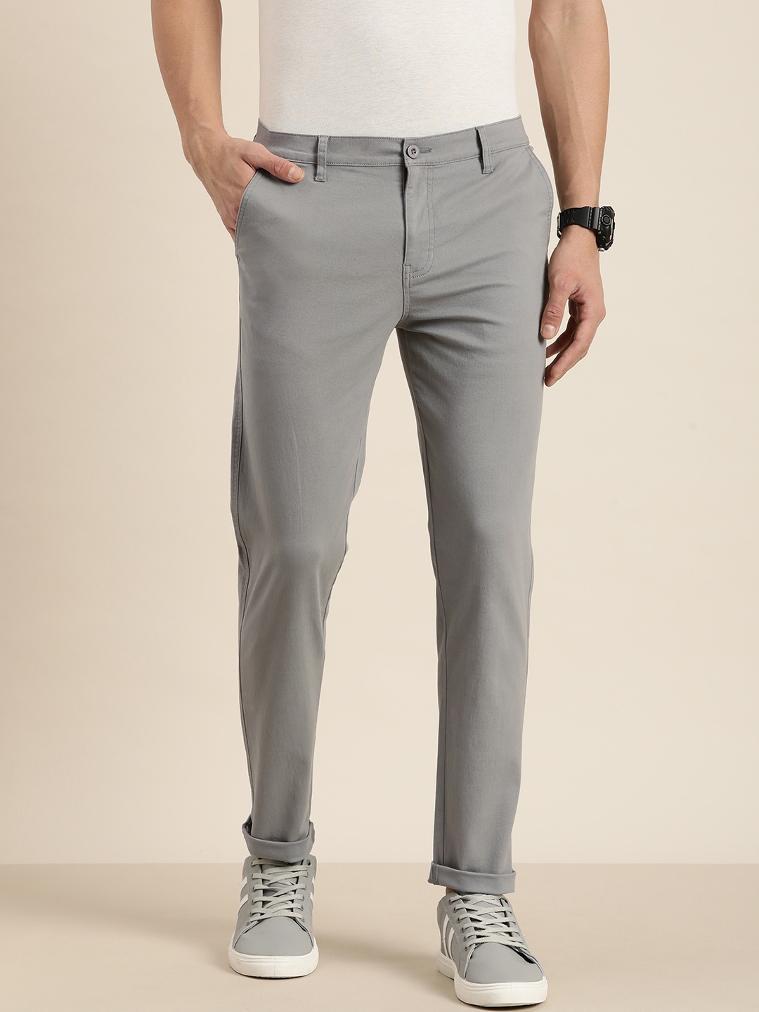 

DILLINGER Men Solid Ankle-Length Chinos Trousers, Grey