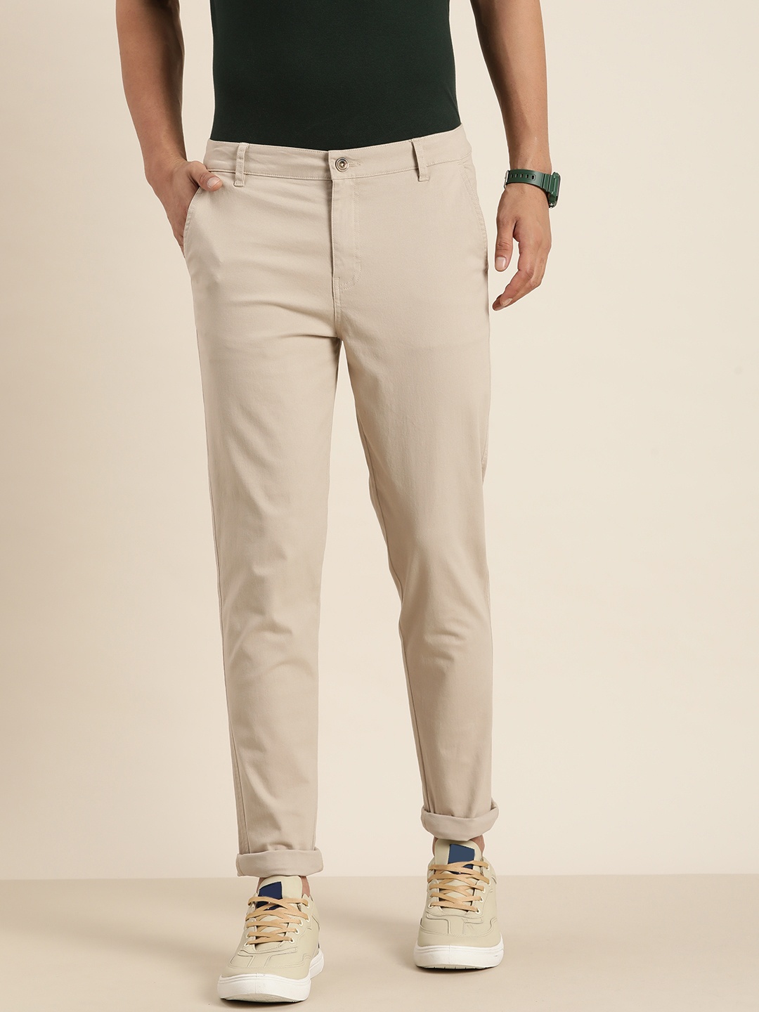 

DILLINGER Men Solid Ankle-Length Chinos Trousers, Beige