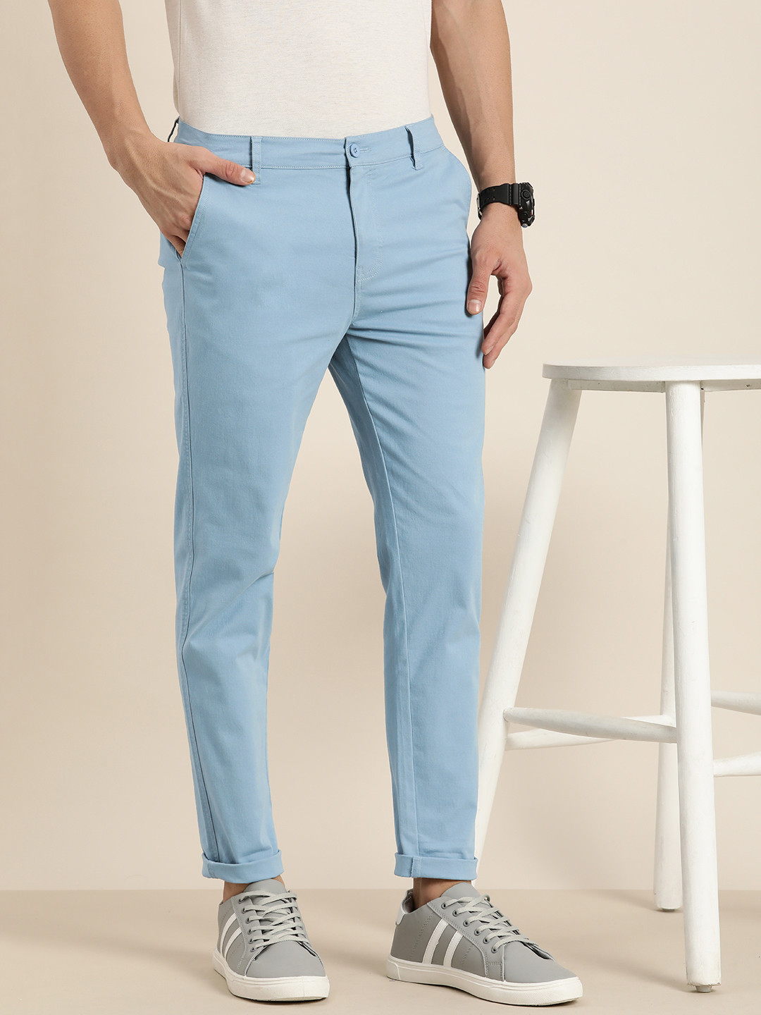 

DILLINGER Men Solid Ankle-Length Chinos Trousers, Blue
