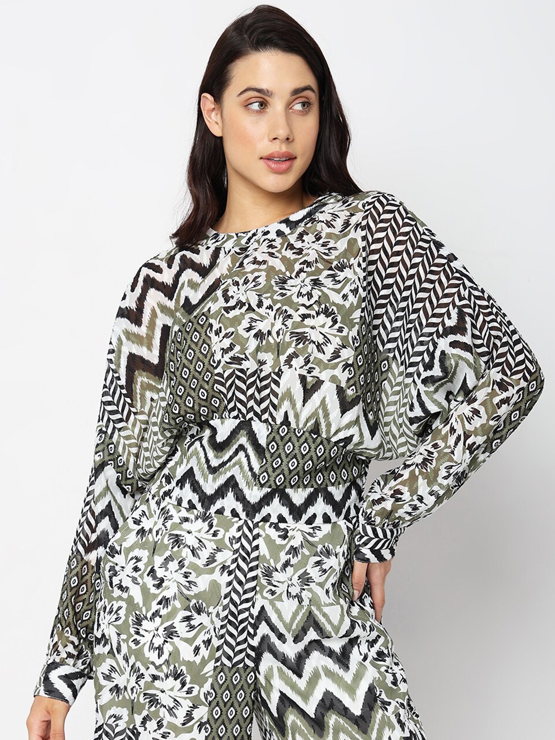 

Vero Moda Floral Printed Puff Sleeve Top, Olive