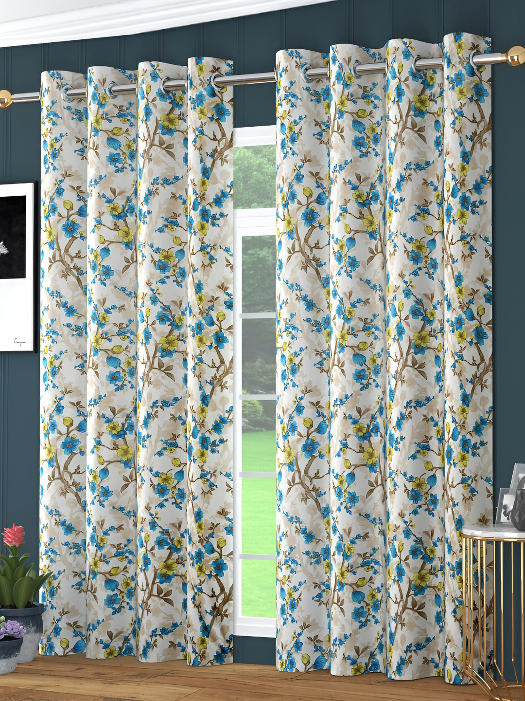 

Galaxy Home Decor Blue 2 Pieces Eyelet Door Curtain