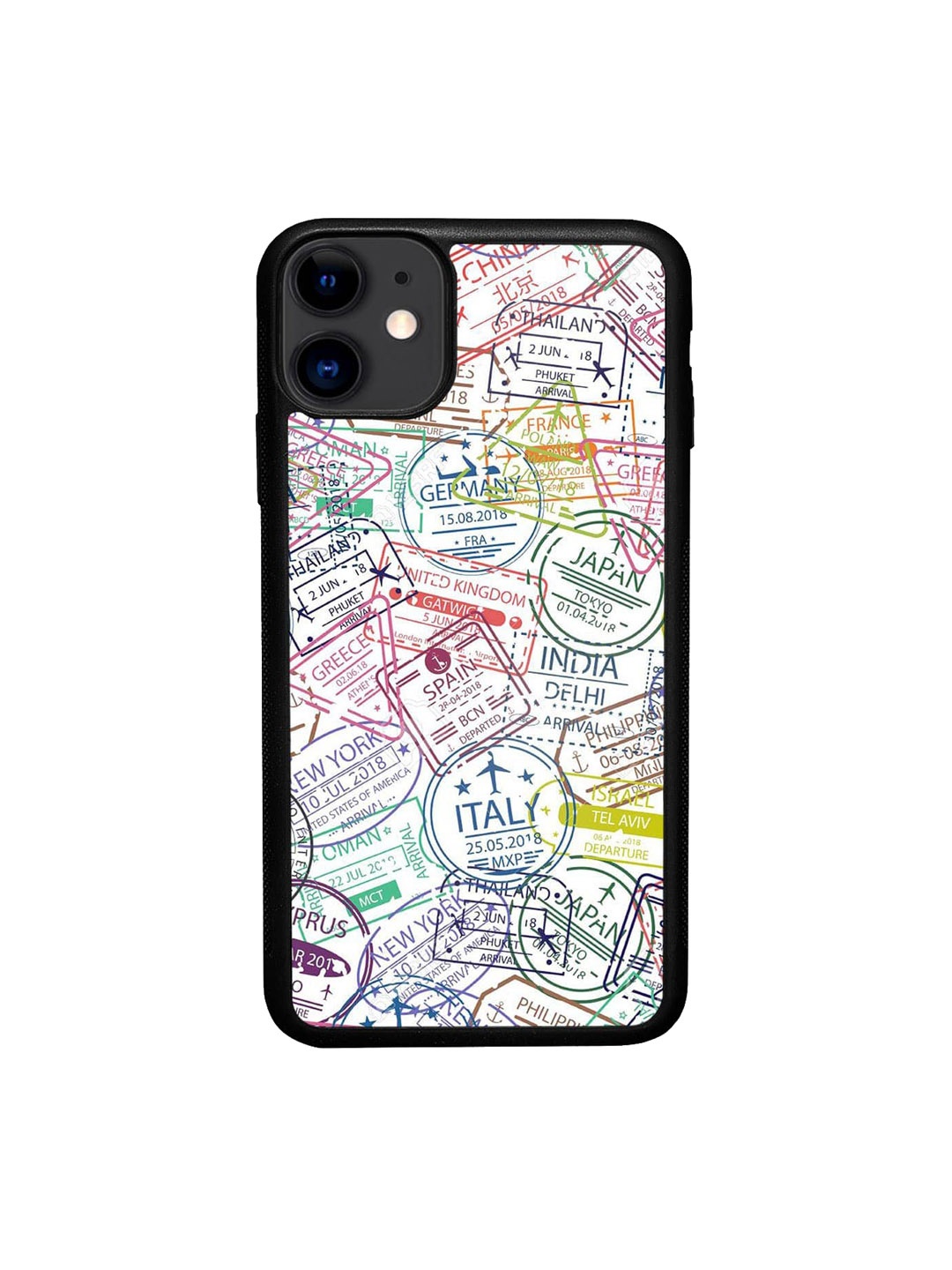 

macmerise Immigration Stamps Printed iPhone 11 Bumper Back Case, White