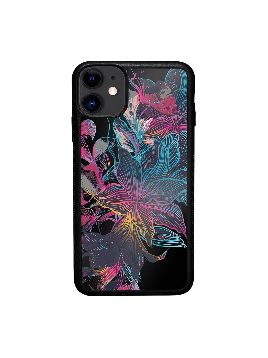 

macmerise Neon Flowers iPhone 11 Bumper Case Cover, Black