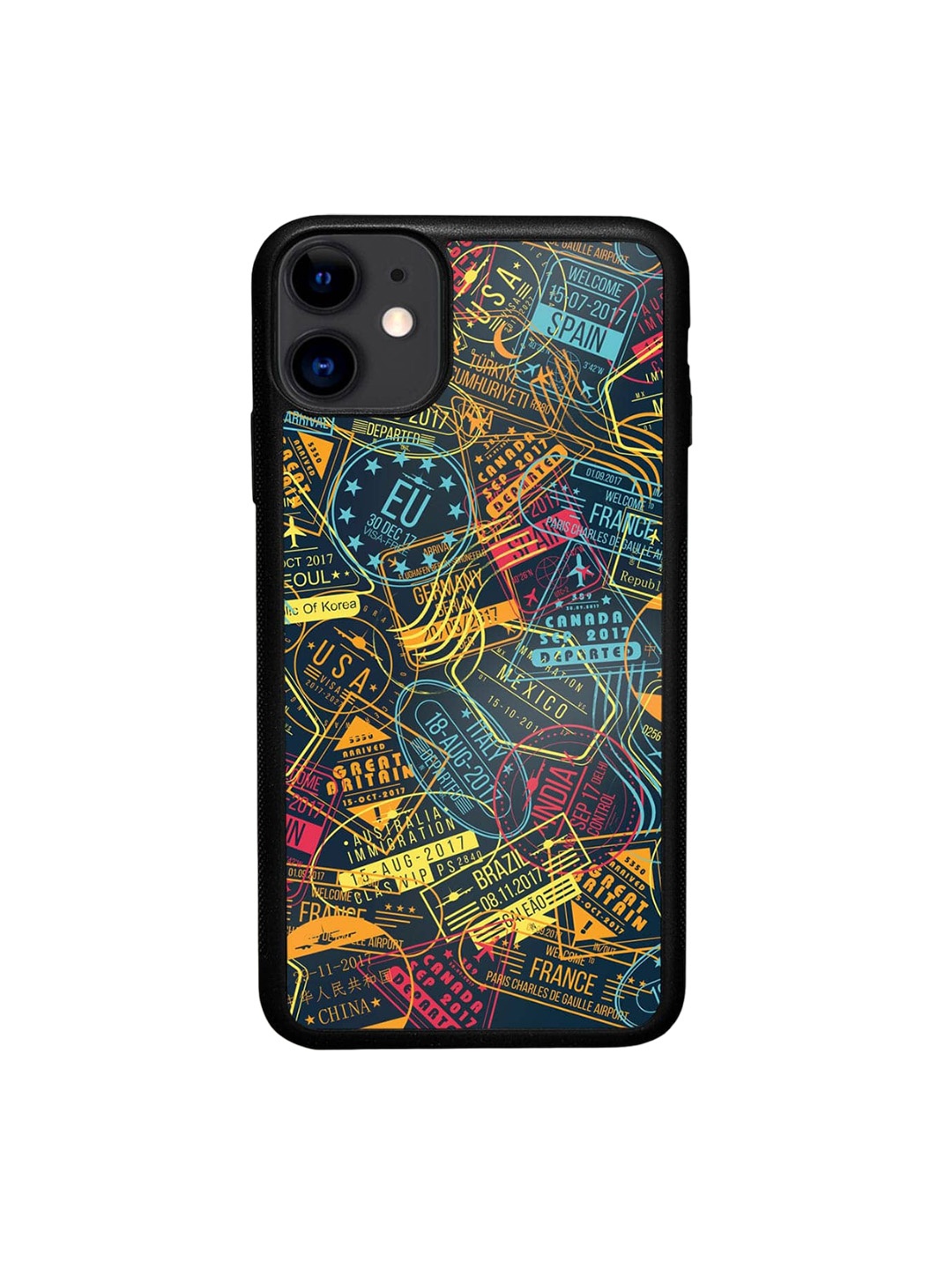 

macmerise Immigration Stamps Neon iPhone 11 Bumper Case Cover, Black