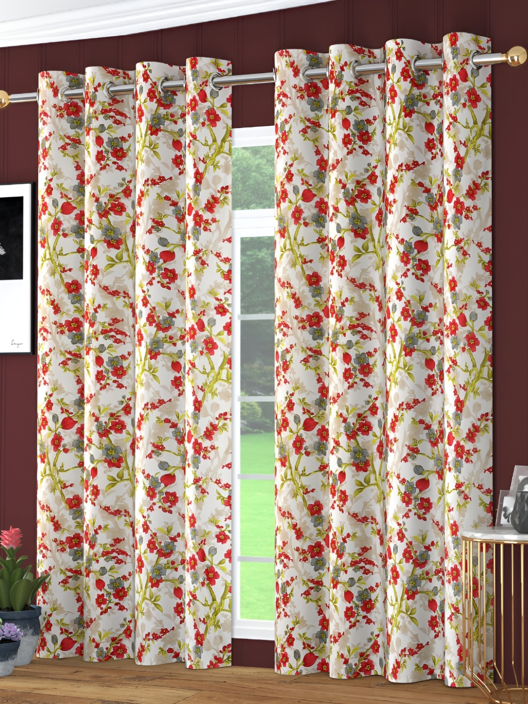 

Galaxy Home Decor Off White & Red 2 pieces Regular Door Curtain