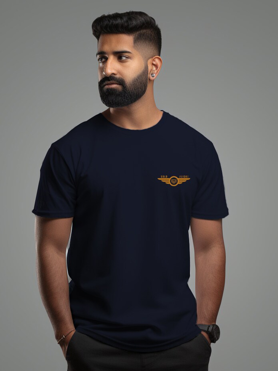 

Aero Armour Unisex Solo Flight Printed Pure Cotton T-shirt, Navy blue