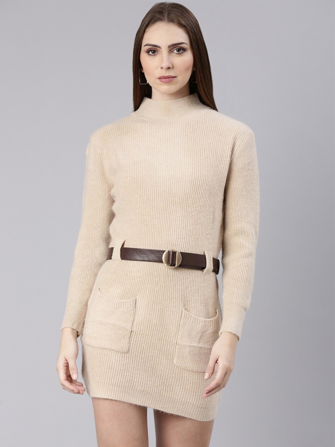 

SHOWOFF High Neck Bodycon Mini Dress, Beige