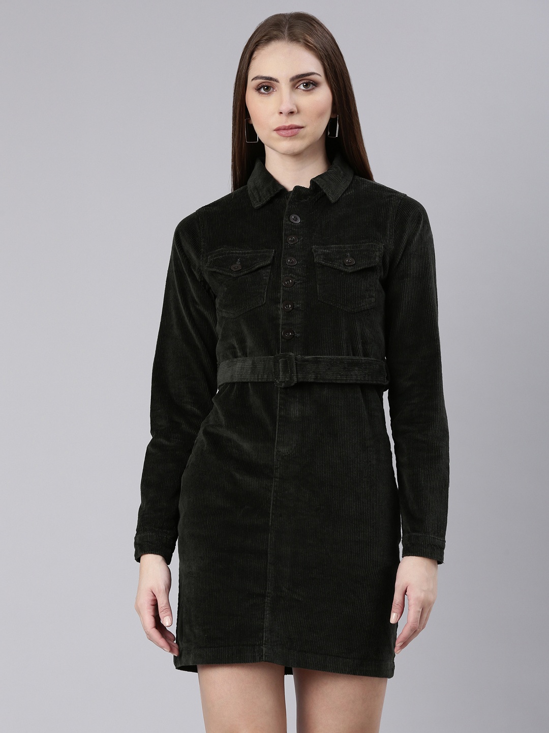 

SHOWOFF Shirt Collar Cotton Dress, Black