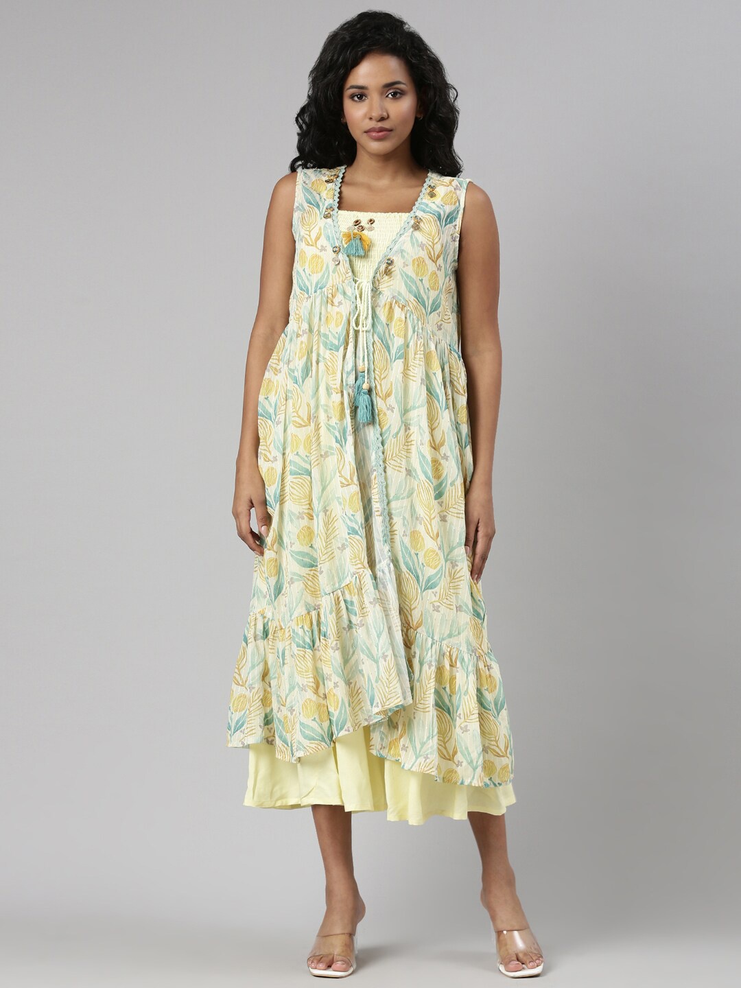 

SHOWOFF Floral Printed Fit & Flare Midi Dress, Yellow