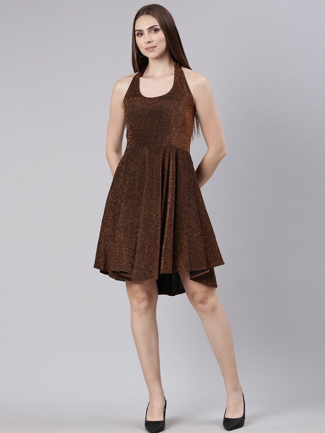 

SHOWOFF Embellished Sleeveless Fit & Flare Dress, Brown