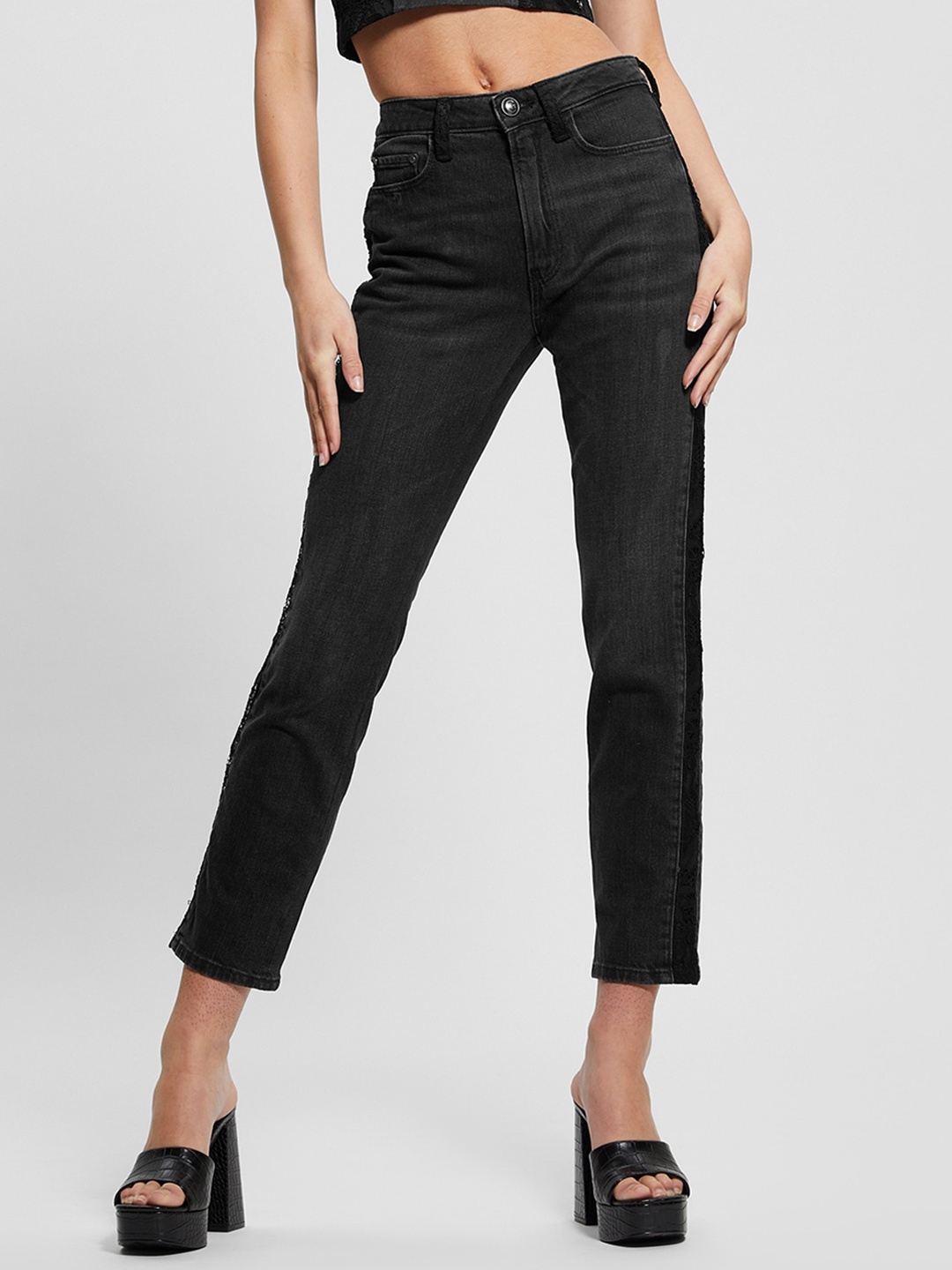 

GUESS Women Slim Fit Comfort High-Rise Jeans, Charcoal