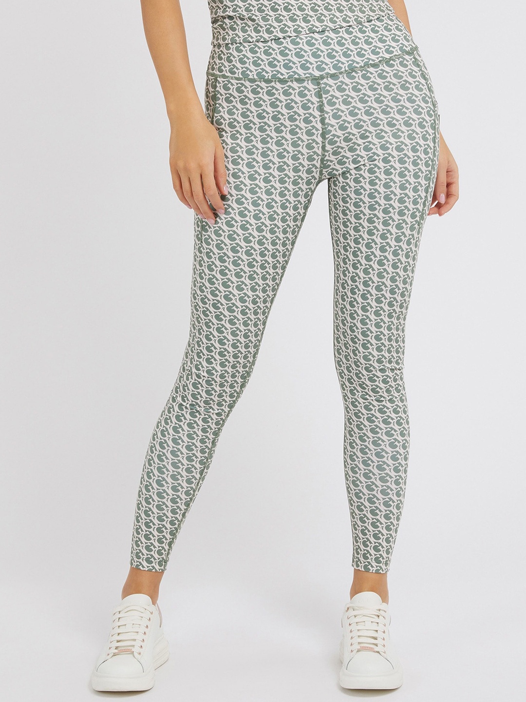 

GUESS Brand Logo Printed Ankle-Length Leggings, Blue