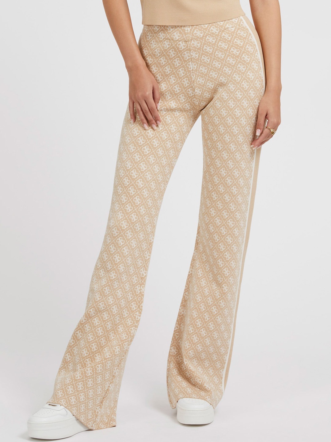 

GUESS Women LISE Brand Logo Printed High Rise Track Pants, Camel brown