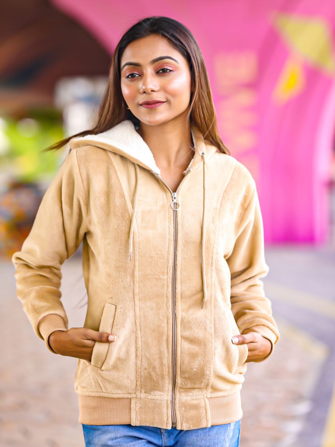 

Uptownie Lite Hooded Front-Open Fleece Sweatshirt, Brown