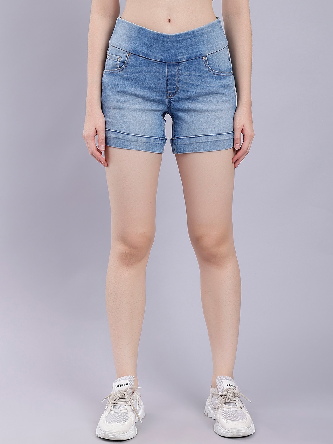 

Malachi Women Washed Mid-Rise Denim Shorts, Blue