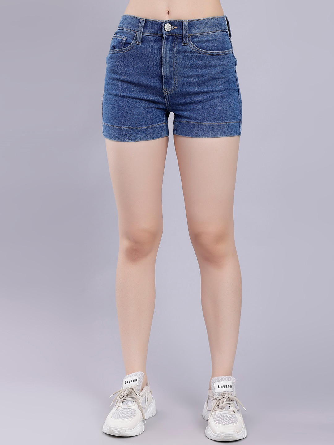 

Malachi Women Mid Rise Denim Shorts, Navy blue