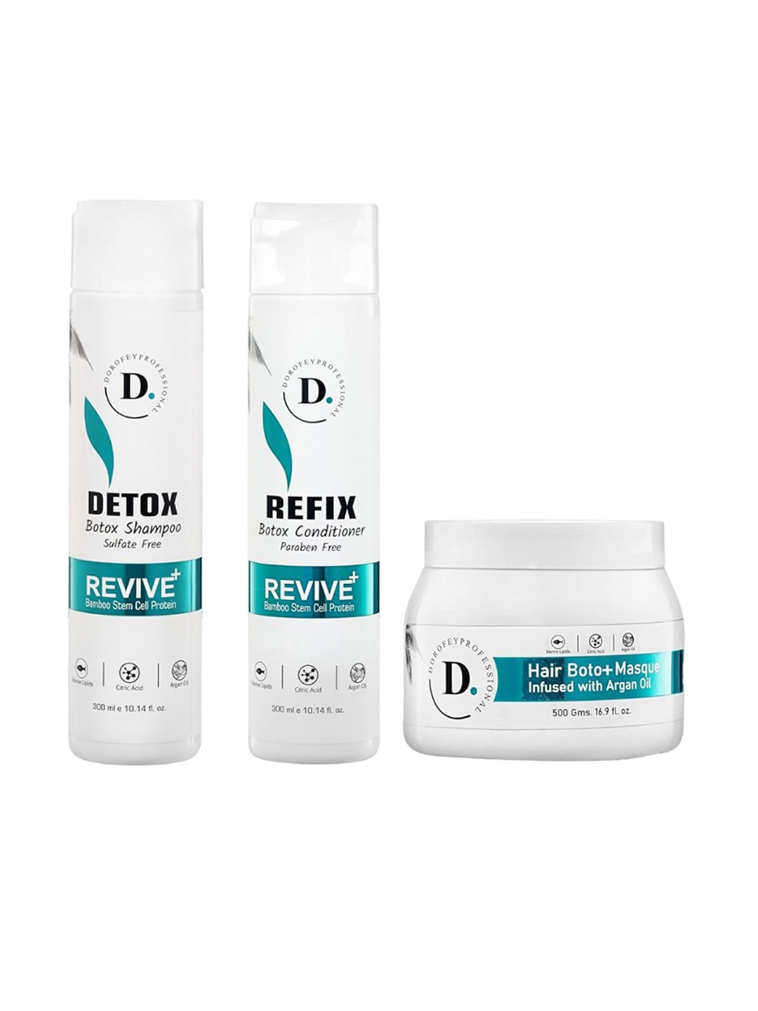 

DOROFEY PROFESSIONAL Set Of 3 Detox Shampoo + Refix Conditioner + Hair Masque, White