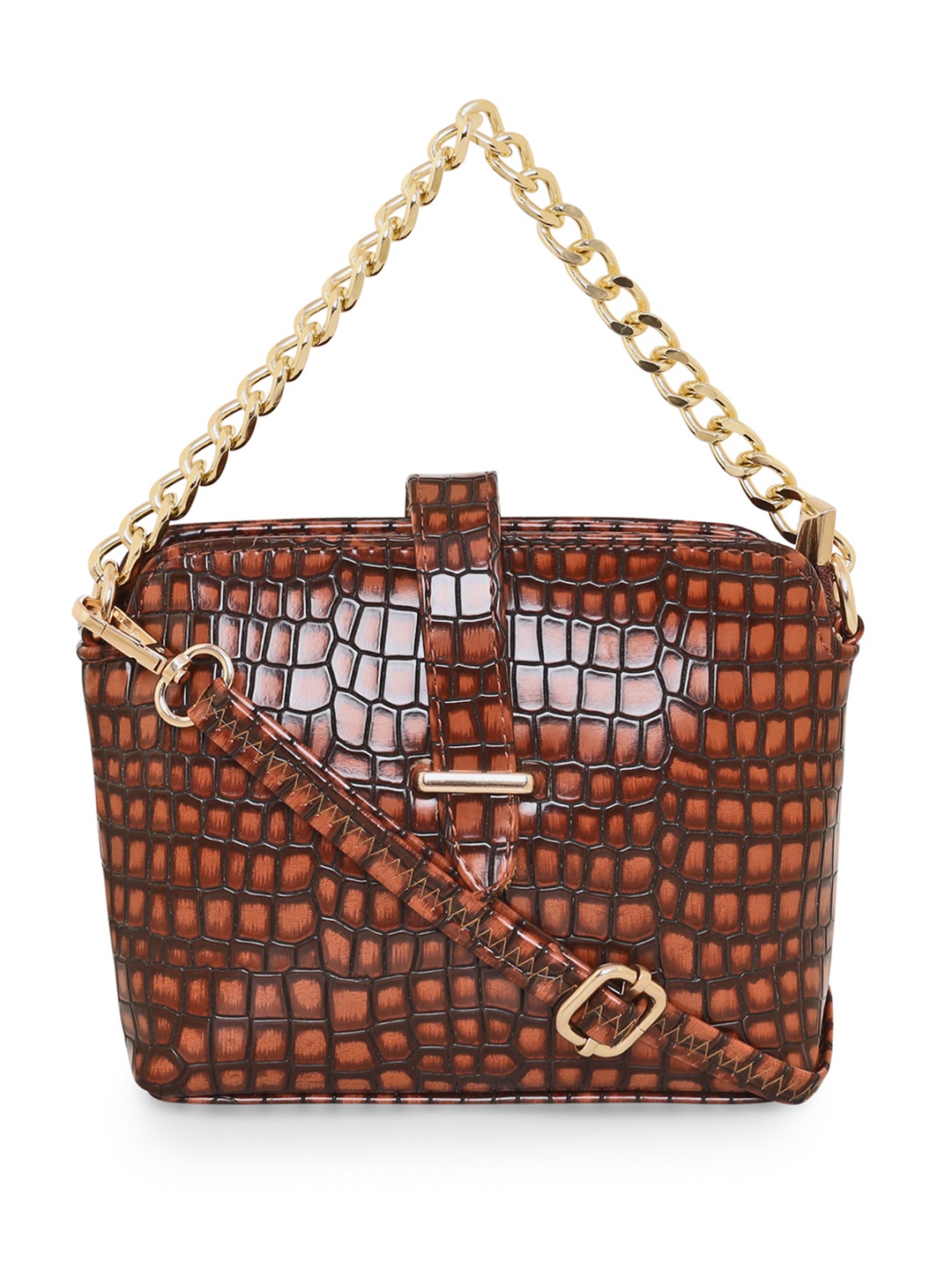 

ESBEDA Textured Embellished PU Sling Bag, Rust