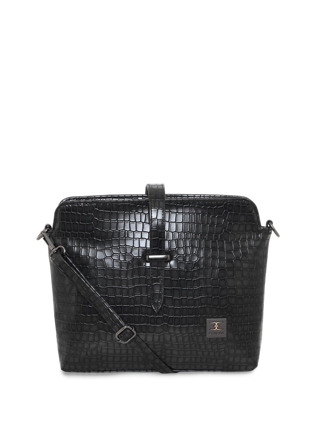 

ESBEDA Textured Zip Detail PU Shopper Sling Bag, Black