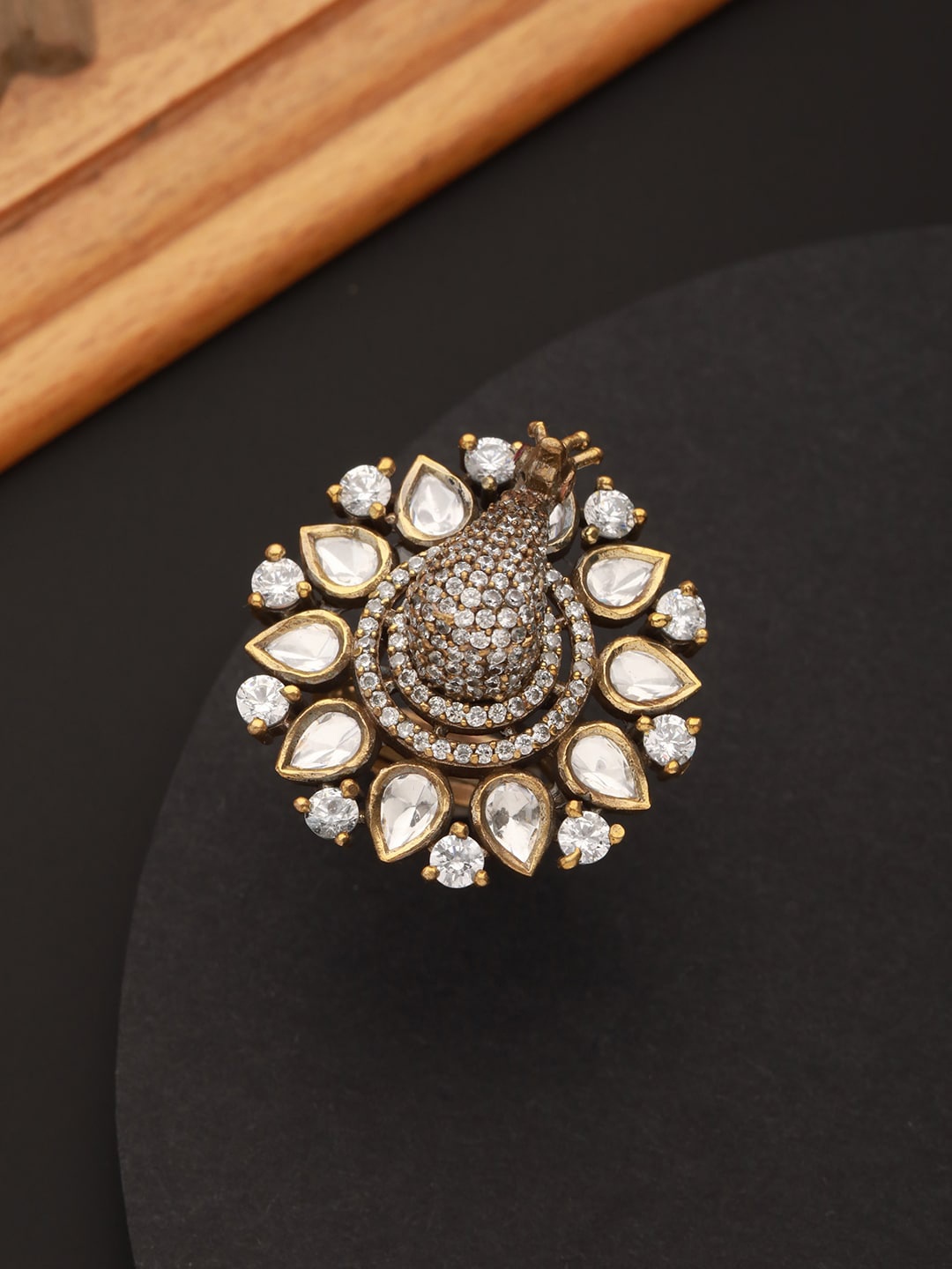 

Saraf RS Jewellery Gold-Plated AD-Studded Adjustable Ring