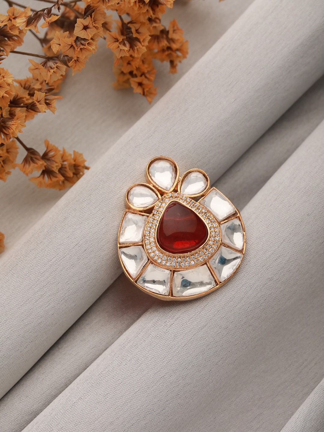 

Saraf RS Jewellery Gold-Plated AD-Studded Adjustable Ring