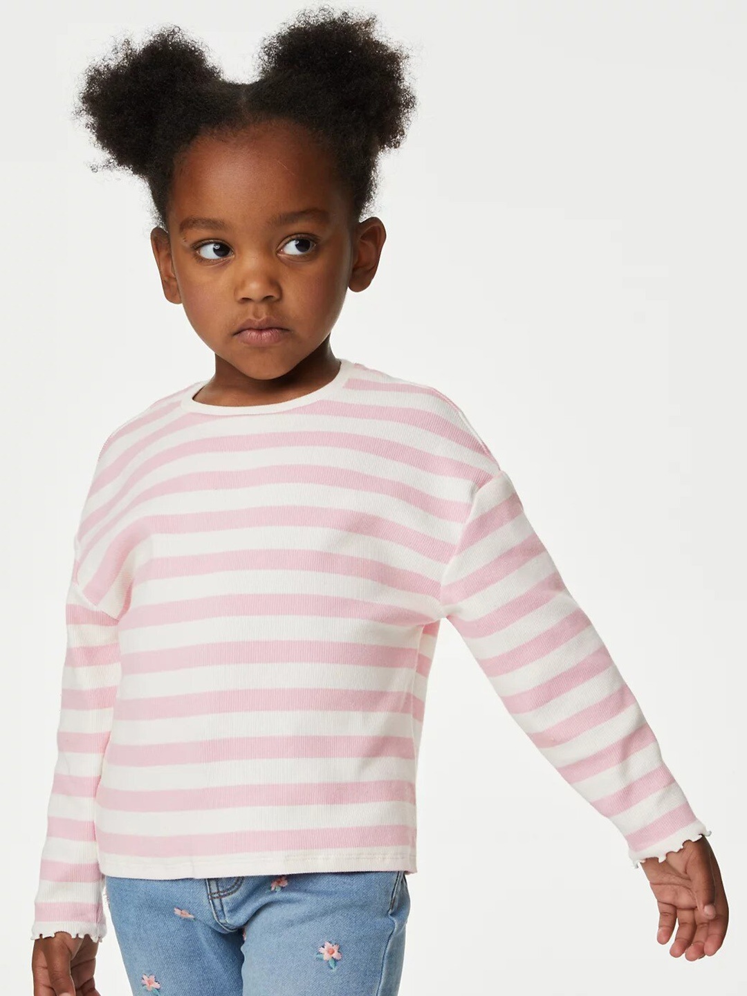 

Marks & Spencer Girls Striped Round Neck Casual T-shirt, Pink