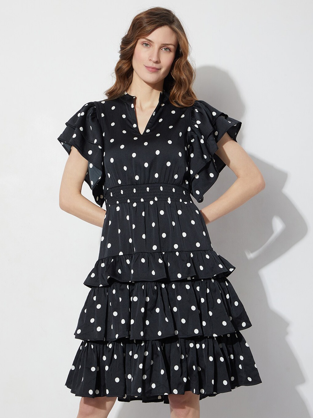 

Vero Moda Polka Dots Printed Ruffles Fit & Flare Dress, Black