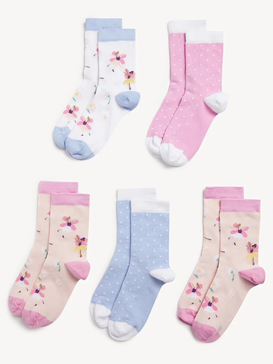 

Marks & Spencer Girls Set Of 5 Above Ankle-Length Socks, Pink