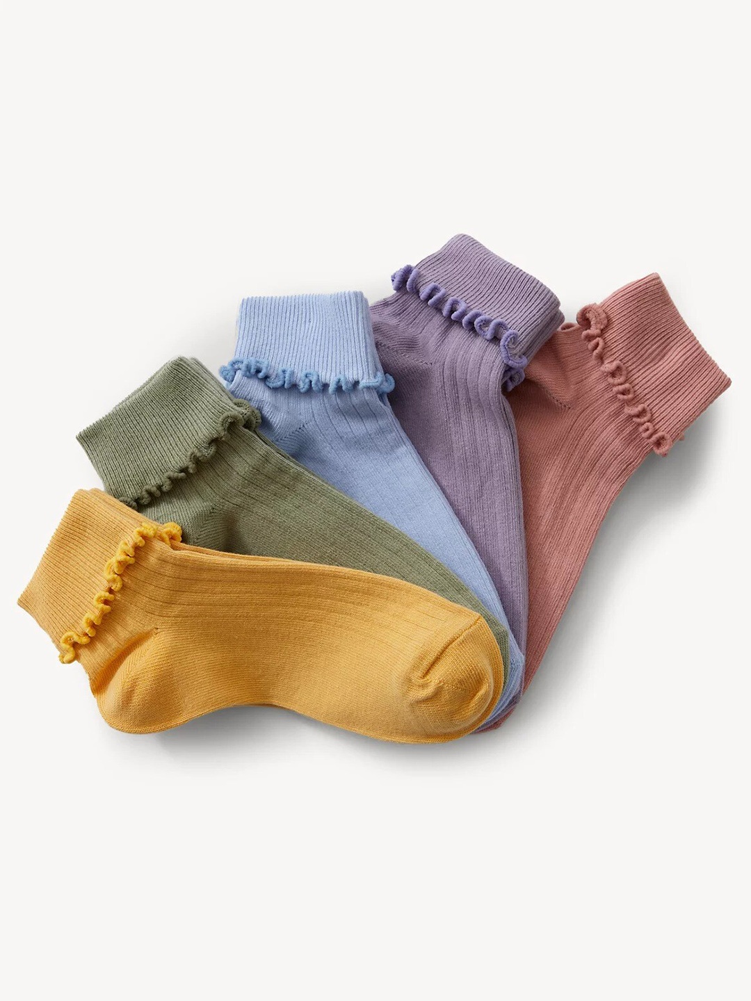 

Marks & Spencer Girls Set of 5 Ribbed Ankle-Length Socks, Yellow