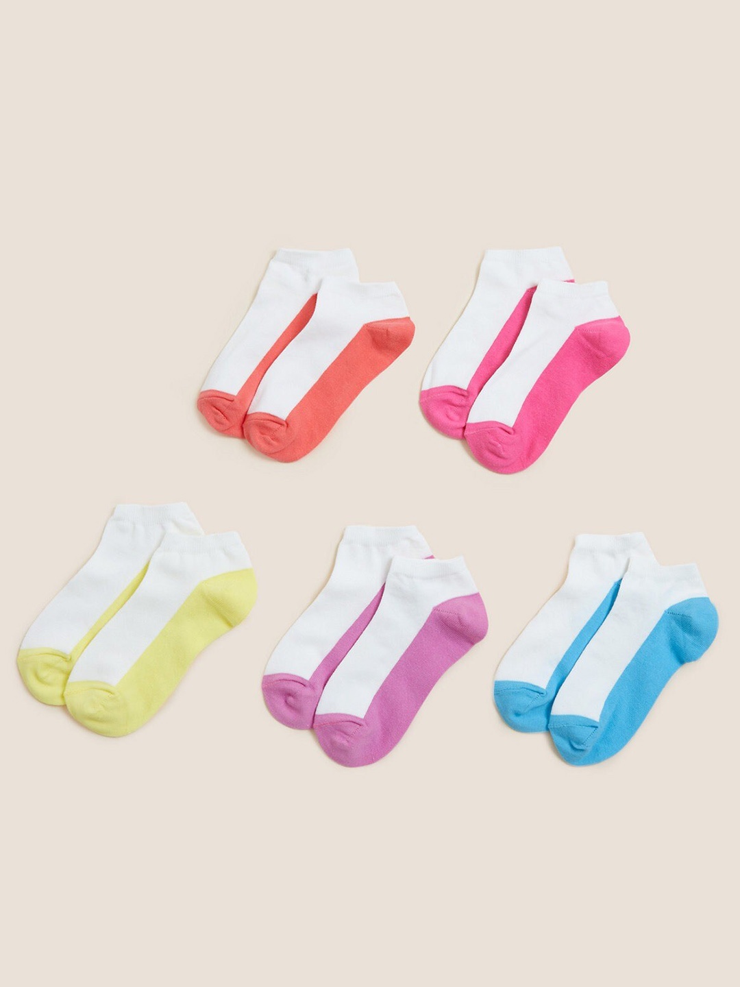 

Marks & Spencer Boys Pack Of 5 Colourblocked Ankle Length Socks, White