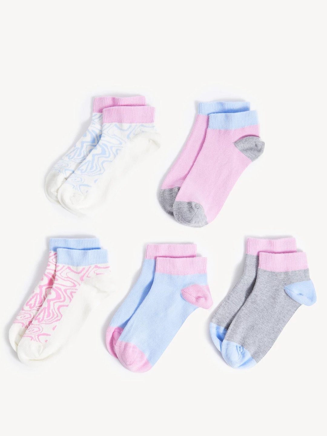 

Marks & Spencer Girls Set of 5 Patterned Ankle-Length Socks, Grey