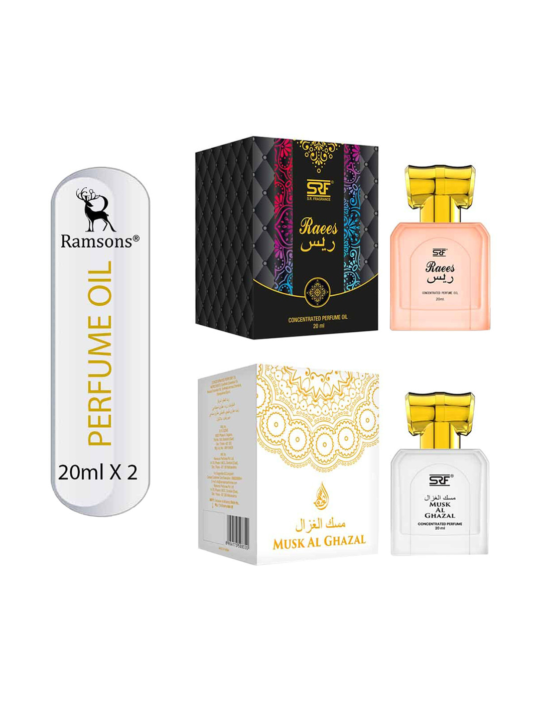 

Ramsons SRF Set Of 2 Musk Al Ghazal & Raees Concentrated Perfume Oil - 20ml Each, Black