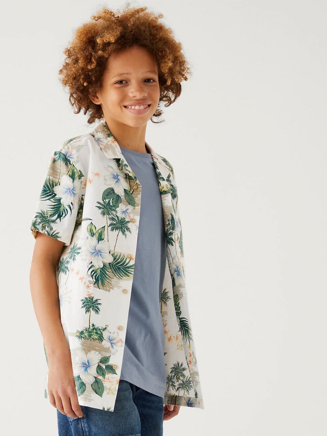 

Marks & Spencer Boys Tropical Printed Pure Cotton Shirt, Off white