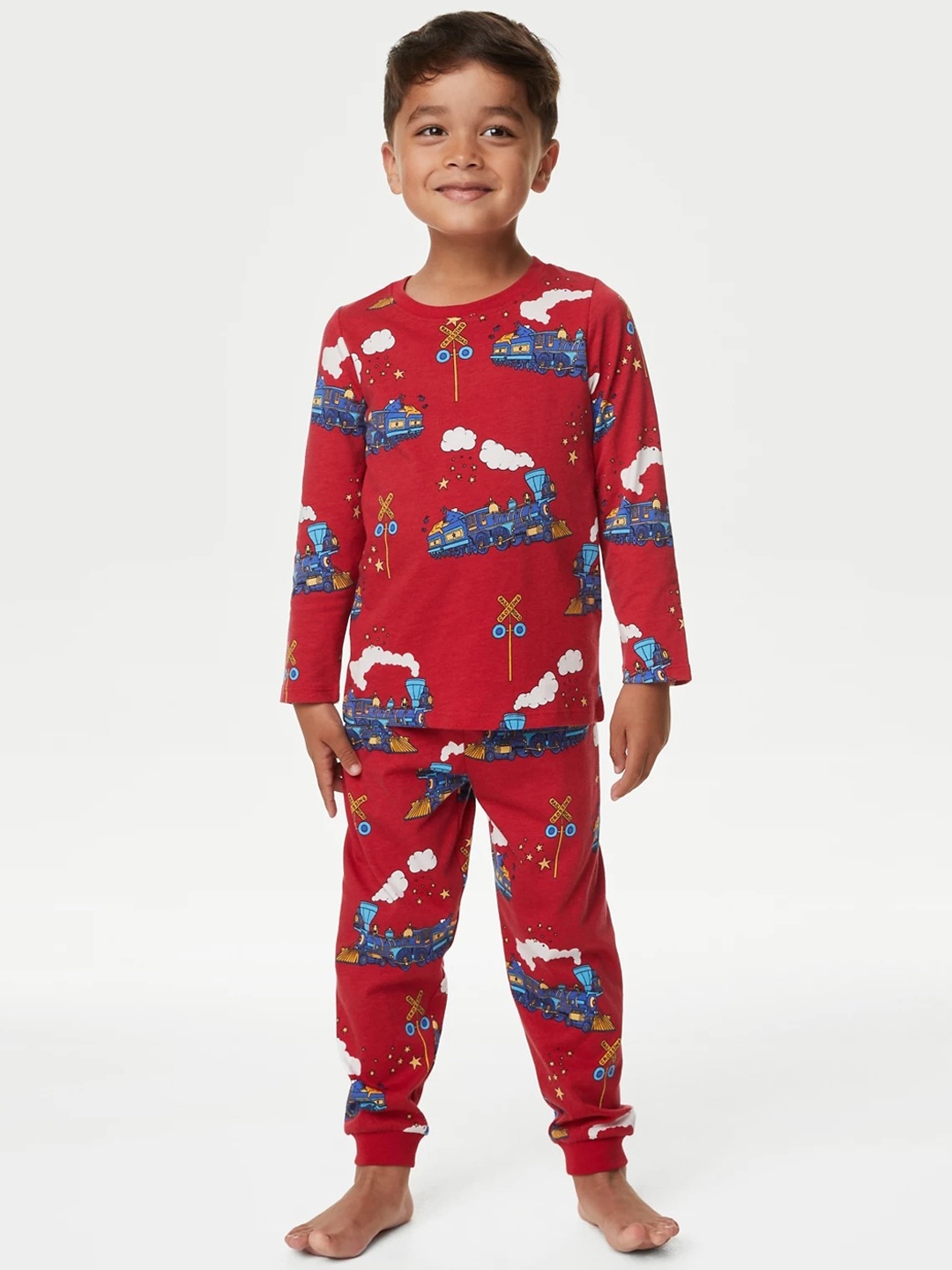 

Marks & Spencer Boys Printed Pure Cotton Night suit, Red